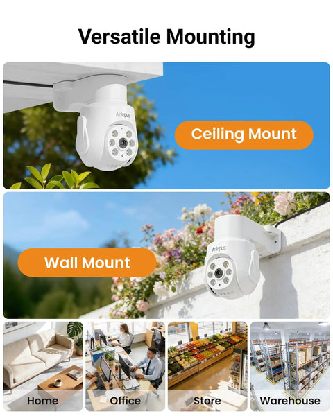 Kick Up Your Yard Watch With This Rock Solid 1080P Pan Tilt Wired Security Camera mounted on ceiling and wall for versatile viewing.