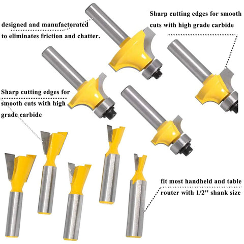 43 Piece Router Bit Set With Half Inch Shank For Panel And Cabinet Doors Woodworking Carbide Milling Tools with yellow tips