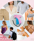 No Sew Stitch Gun for Clothes with 2000 Fasteners and 6 Needles to Fix Broken Hems and Straps on the Fly and Save Your Threads All Day Long without any Messy Needle Work Gonna Drive You Crazy displayed with various clothing styles.