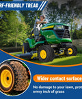 Rear Lawn Mower Tire And Wheel Assembly 2 Pack 20x8 Tubeless 4 Ply Pre Mounted Kit on riding mower with turf-friendly tread.