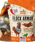 Natural Chicken De-wormer Chili Mix for Healthy Flocks and Happy Eggs, 16oz bag with chicken graphic and spice blend.