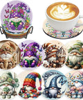 Awesome Gnome Diamond Art Coaster Kit With Holder And Cork Bases For Adults And Beginners DIY Craft Set 8 Piece Coasters