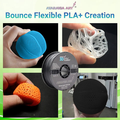 Top Shelf Bouncy BFPLA 3D Printer Filament 1.75mm Ivory White One Kilogram sick flexible patent formula shown with creations.