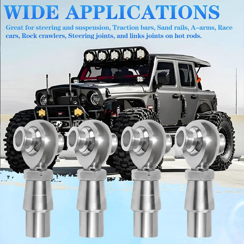 Heavy Duty 3/4 Inch Chromoly Heim Joint Rod End With Lock Nut For Panhard Suspension, showing four durable rod ends with shiny finish.