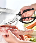Heavy Duty Poultry Shears Kitchen Scissors For Cutting Chicken And Meat With Spring Loaded Handles, Multipurpose Tool To Butterfly Whole Poultry, Trim Fat, Slice Raw Meat, Chop Herbs, And Cut Veggies With Minimal Hand Strain Like A Boss, stainless steel, 9.6 in, cutting raw meat