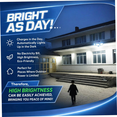 Hotainoys Solar Motion Sensor Outdoor Lights, 3-Head 208led Solar Flood Lights Outdoor Waterproof for Patio Backyard, Gray, Security illuminating outdoor steps at night.