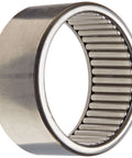 Close-up of needle roller bearing full complement drawn cup, open inch size inner diameter one and three eighths inches, side view.