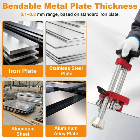 Onsite Sheet Metal Roller Bender Single Station demonstrating bendable metal plate thickness options for precise metal forming.