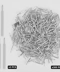 Pro Grade Double Head Skirting Nails Paired With Concealing Sleeve Inserts For Seamless Baseboard Trim quick hold shown in pack.