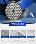 Four Inch Dry Diamond Polishing Pads Grit 100 For Granite Marble Stone Flexible Sanding Pads Grinding Kit, shown with angle grinder