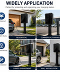 Beast Mode Weatherproof Ev Charger Enclosure With Premium Heavy Duty Pedestal Stand and Secure Combo Lock For Built Different Home Or Commercial Charging Installation in residential and commercial settings.