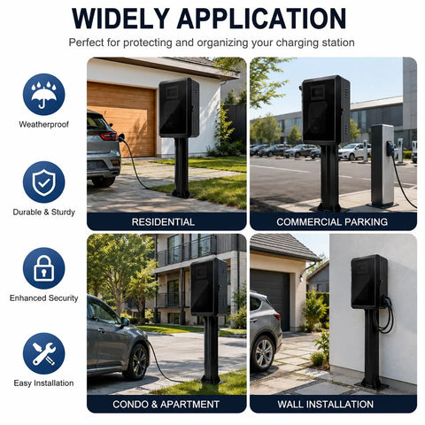 Built Like A Tank Outdoor EV Charger Enclosure With Sturdy Pedestal Stand And Combination Lock Heavy Duty Weatherproof Armor for Residential and Commercial use.