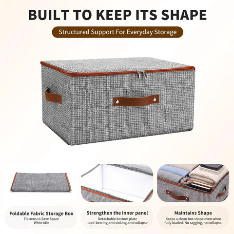 Top Shelf Washable Fabric Storage Bins With Zippered Lids And Sturdy Faux Handles Houndstooth Pattern, structured support box.