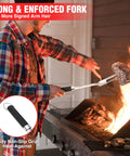 Heavy Duty BBQ Tool Set With Premium Stainless Steel Spatula Fork Brush And Tongs For Grilling Lovers Outdoors A Top Notch Gift Idea For Men And Women Who Live For The Grill, man grilling with long fork