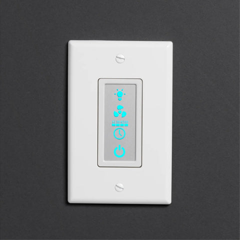Front view of LCD Bathroom Timer Switch With 3 Function Ventilation Fan And Light Control Dimmable Light Settings Easy View Buttons