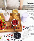 Heavy Duty 4 In 1 Immersion Blender With Whisk And Milk Frother 800W Hand Mixer 12 Speed Turbo preparing smoothies and soups.