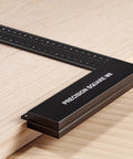 Pro Grade Precision Square Ruler For Marking And Measuring In Carpentry - 4 Inch Aluminum Frame Tool on wooden surface