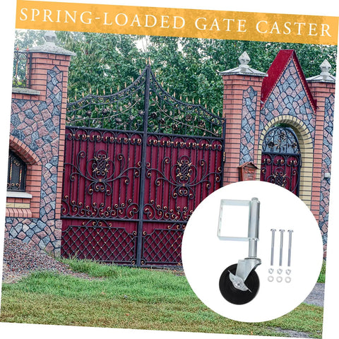 Smooth Rolling Heavy Duty Spring Loaded Gate Wheel With Automatic Telescopic Adjustment Cold Rolled Steel Replacement Caster in garden setting.