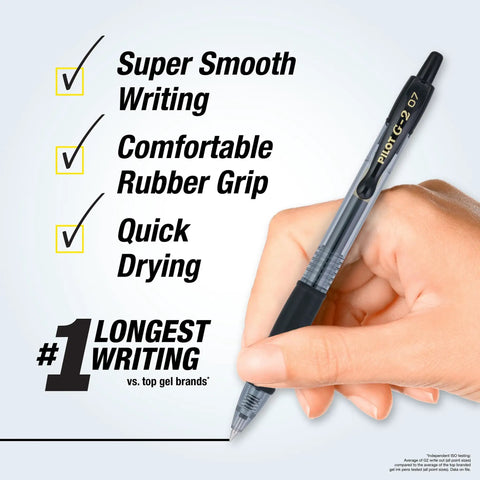 No Mess Smooth Writing Gel Pens Fine Point 0.7mm Black Ink 12 Pack Long Lasting Office Supplies For Note Taking, showing smooth writing with checkmarks.