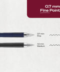 Super Smooth Hybrid Ink Ballpoint Pens with Black 0.7 Mm Fine Point Tips Pack of 3 showing 0.7 mm fine and 1.0 mm medium point tips.