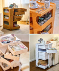 Straight Up Solid ABS Utility Storage Cart With Smooth Gliding 360 Swivel Wheels, beige with multiple compartments, in living room.