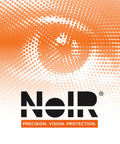 Logo design of NoIR with slogan 'Precision. Vision. Protection.' in orange and black on a dotted background.
