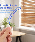 Hassle Free Shutter Repair Pins And Blind Slat Connectors For Plantation Windows and Wood Blinds With Tilt Rod Clips, held in hand.