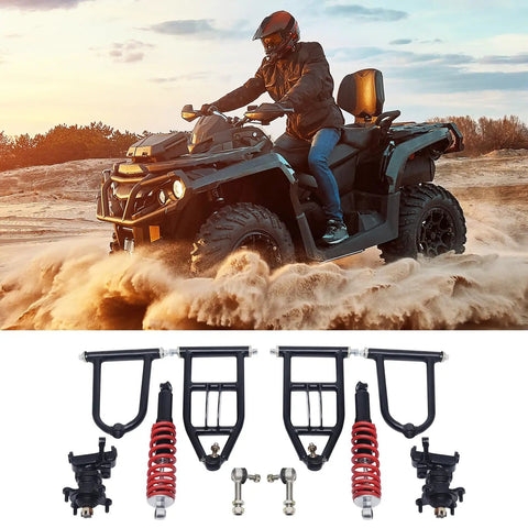 11.8 Inch Front Suspension Shock Swing Arm Kit With Steering Knuckle Spindle For Quad Bike Buggy Go Kart Electric ATV And Diy Parts Upper Lower Swing Arm Set Beefed Up Front End Upgrade