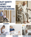 Rock Solid Toilet Safety Rails For Seniors With Heavy Duty 500 Lbs Capacity And No Sweat Drill Free Setup For Easy Bathroom Assist And Senior Trusted Elderly Support Frames used by elderly man sitting safely with support.