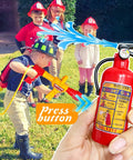Kids enjoying the Super Cool Firefighter Water Gun Backpack Set for Kiddos Includes Long Range Hose Shooter and Mini Fire Extinguisher Squirter.