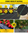 Sturdy woven PP material of heavy duty driveway and landscape fabric 6x300 ft weed barrier for erosion control and french drain projects.