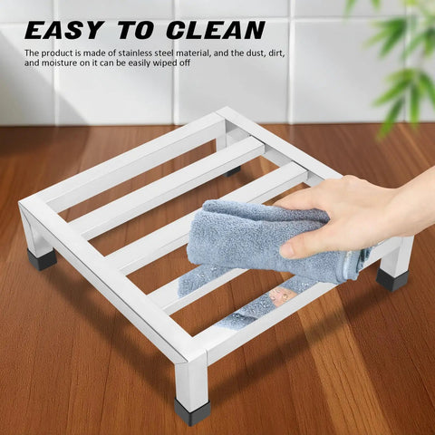 Heavy Hitter 4 Pack Stainless Steel Dunnage Rack, 13.8 Inch Kitchen Floor Stand, easy to clean with a cloth.