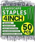 Heavy Duty 50 Pack Four Inch Landscape Staples Galvanized Ground Stakes For Weed Barriers Irrigation Tubing Landscaping Fabric