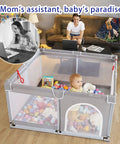 Kid Friendly Adjustable Baby Playpen With Gates, Safe And Sturdy Baby Playard Featuring Breathable Mesh, Indoor Toddler Center