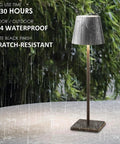 Two Pack LED Cordless Table Lamps With Rechargeable 5500mAh Battery on outdoor table in rain, IP54 waterproof black