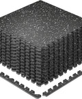 Stack of 0.79 Inch Extra Thick Exercise Mats, 12 Pack Interlocking Gym Flooring Tiles With Rubber Top, Black and Grey, shown from above