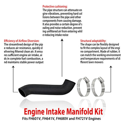 Ultimate Drop In Engine Intake Manifold Kit features rubber pipe for Kawasaki FH series and Cub Cadet lawn mowers.