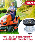 Heavy Duty Deck Spindle With Solid Pulley For Ride On Mower No Sweat Drop In Swap Fits John Deere Z245 Eztrak Zero Turn Gear shown on lawn mower.