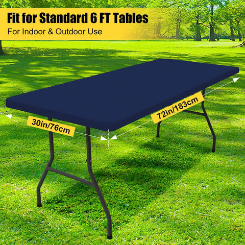 Waterproof Elastic Fitted Tablecloth With Elastic Edge For 6 Foot Tables 30x72 Inches Navy on outdoor table