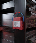 Two Piece Auto Fire Extinguisher Stickers With Heat Sensitive Aerosol Tech That Kick In Under The Hood For Smooth Engine Bay Protection And Reliable Passive Emergency Safety Gear No Power Needed attached on server rack.