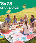 Family picnic on waterproof extra large picnic blanket for outdoor activities great for beach and camping mat, fits 4 to 8 people