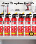 Badass Home And Car Fire Extinguisher Six Pack Certified For Kitchen And Garage A B C K Rated displayed on a shelf.