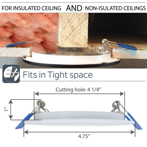Ultra Slim 4 Inch LED Recessed Lights Kit 6 Pack, IC Rated, fits in insulated and non-insulated ceilings with large junction box