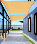 Rectangle Shade Sail 8x10 Sand Outdoor Patio Backyard UV Block Canopy With 185 GSM UV Protected Poly Fabric, Durable Stainless Steel D Rings, Weatherproof, Custom Sizes Available installed over patio.