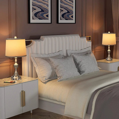 Table Lamps For Living Room Set Of 2 With 3-Way Dimmable Touch Control on bedside tables with gray fabric shades.