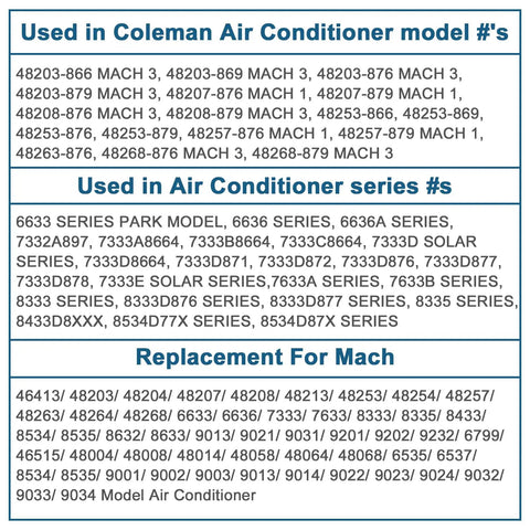 8333A9021 Hard Start Capacitor Kit for Coleman AC 13500 and 11000 Btu Models 8000 Series compatibility list for models and series