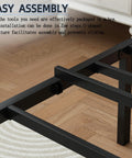 Solid As A Rock Full Size Metal Platform Bed Frame With Headboard And Footboard Featuring Steel Slats For Ultra Comfy Mattress Support No Box Spring Needed Zero Squeaks And Hassle Free Setup In Black close-up of assembly details on the sturdy black steel frame.