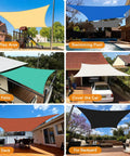 Various colored Rectangle 20x20 Sun Shade Sail Canopies for different outdoor areas, showcasing UV block and breathable design.