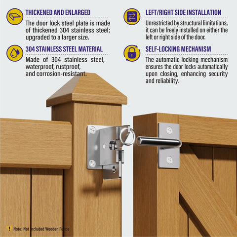 Tough As Nails Gravity Self Locking Fence Gate Latch Heavy Duty Silver Stainless Privacy Hardware installed on wooden gate
