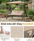 Three Seater Outdoor Swing With Canopy And Stand Heavy Duty 600 Lb Capacity All Weather Adjustable Canopy Two In One Convertible Swing Bed With Cushions For Backyard Garden Deck Khaki